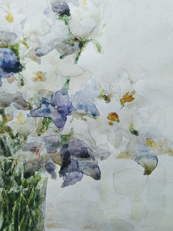 Bouquet of bluebells. Original watercolour painting.