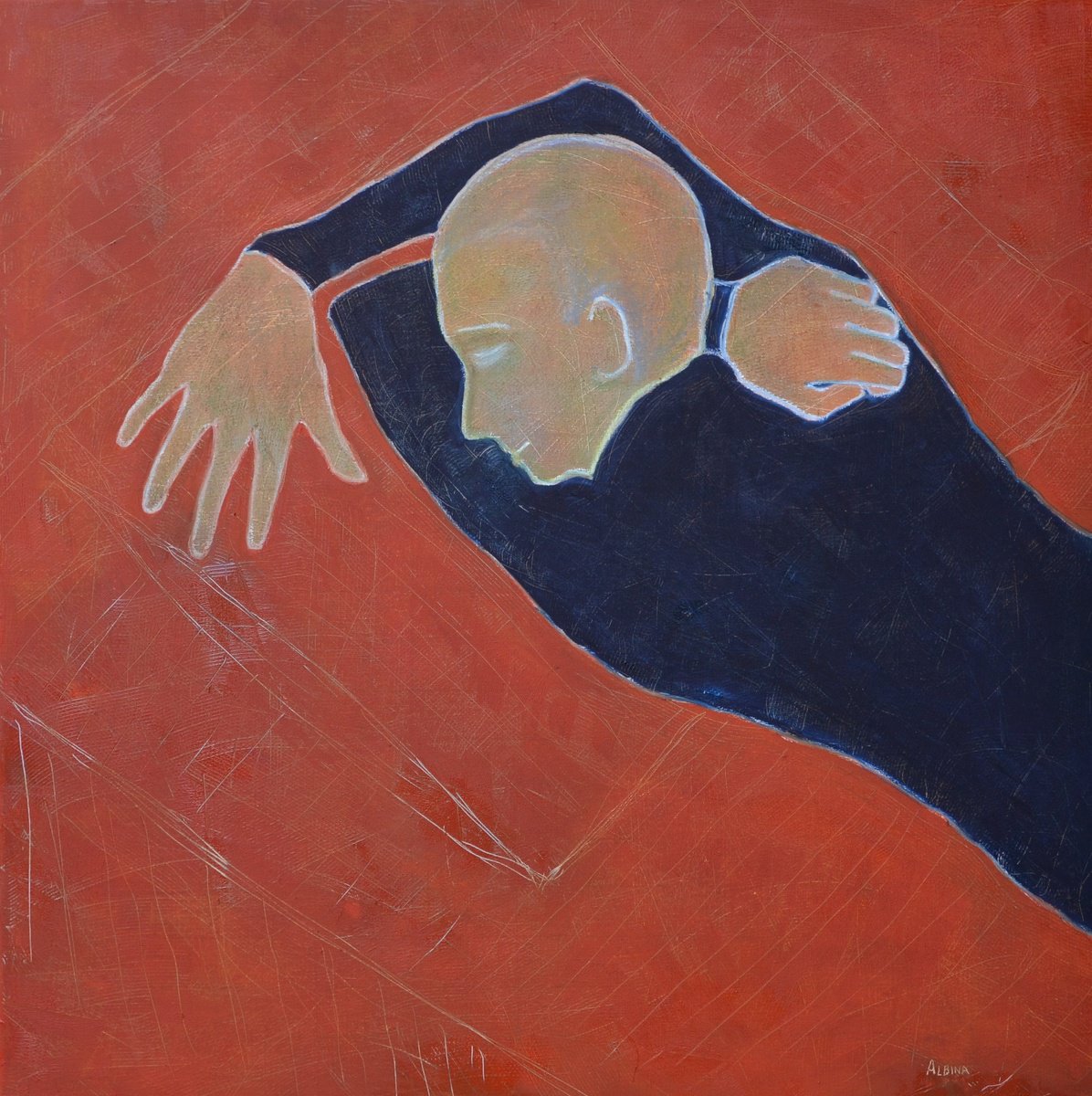 Naive Portrait Oil Painting By Albina Urbanek, 35 X 35, Sweet Dreams, Original Artwork