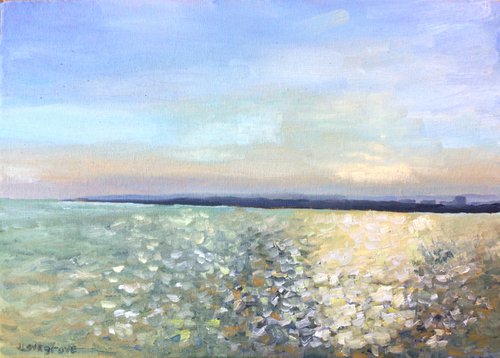 Sunlight on the sea, an original oil painting of the morning sun by Julian Lovegrove Art
