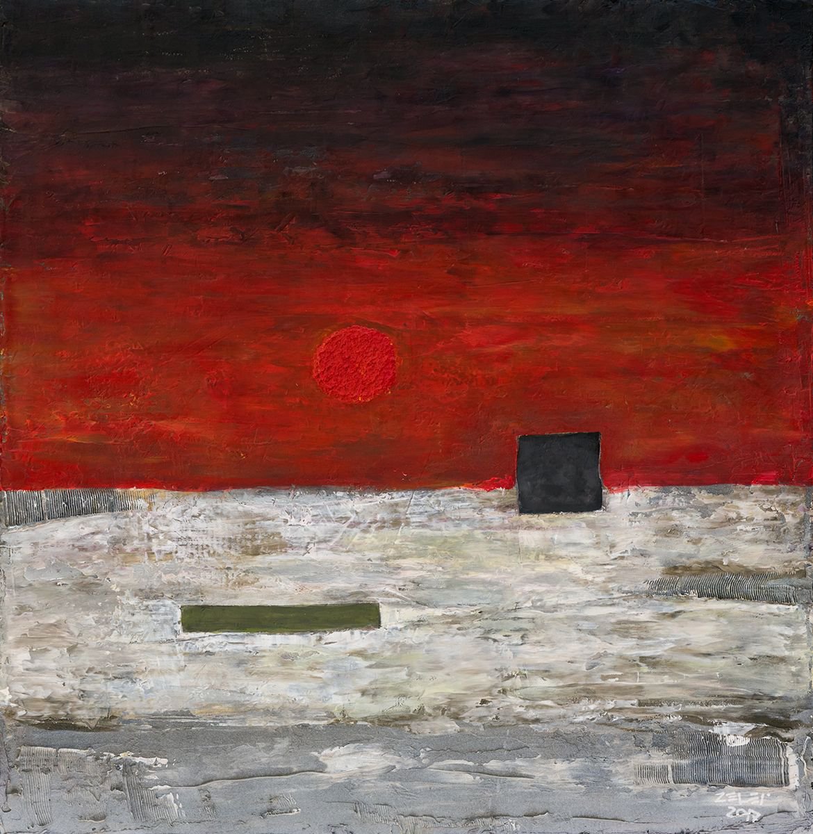 Abstract Landscape Acrylic Painting By Peter Zelei, 19 X 20", Styx, Original Artwork