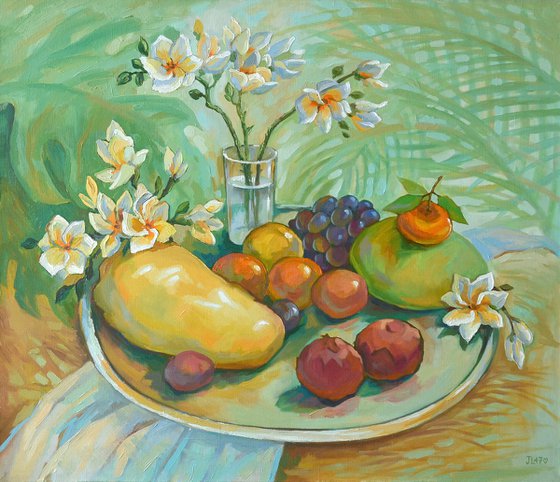 Tropical Still Life With Green And Yellow Mangoes