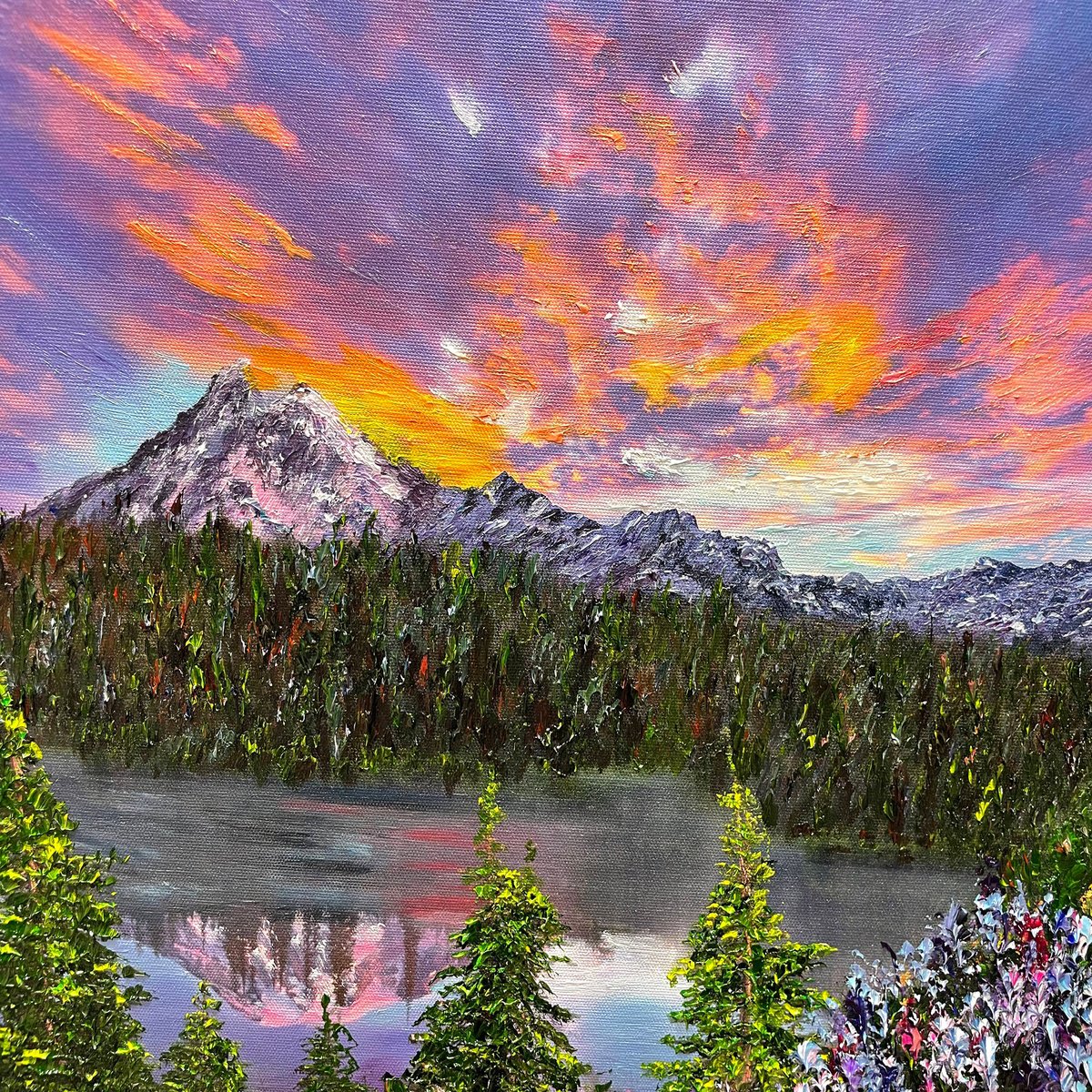 Impressionistic Landscape Oil Painting By Kenneth Halvorsen, 24 X 24", Mountain Retreat, Original Artwork