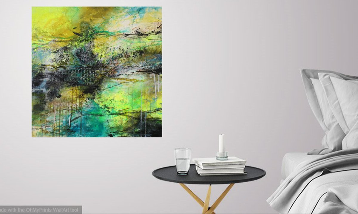 Abstract Acrylic Painting By Susan Wooler, 24 X 24", Buttercup Hill, Original Artwork