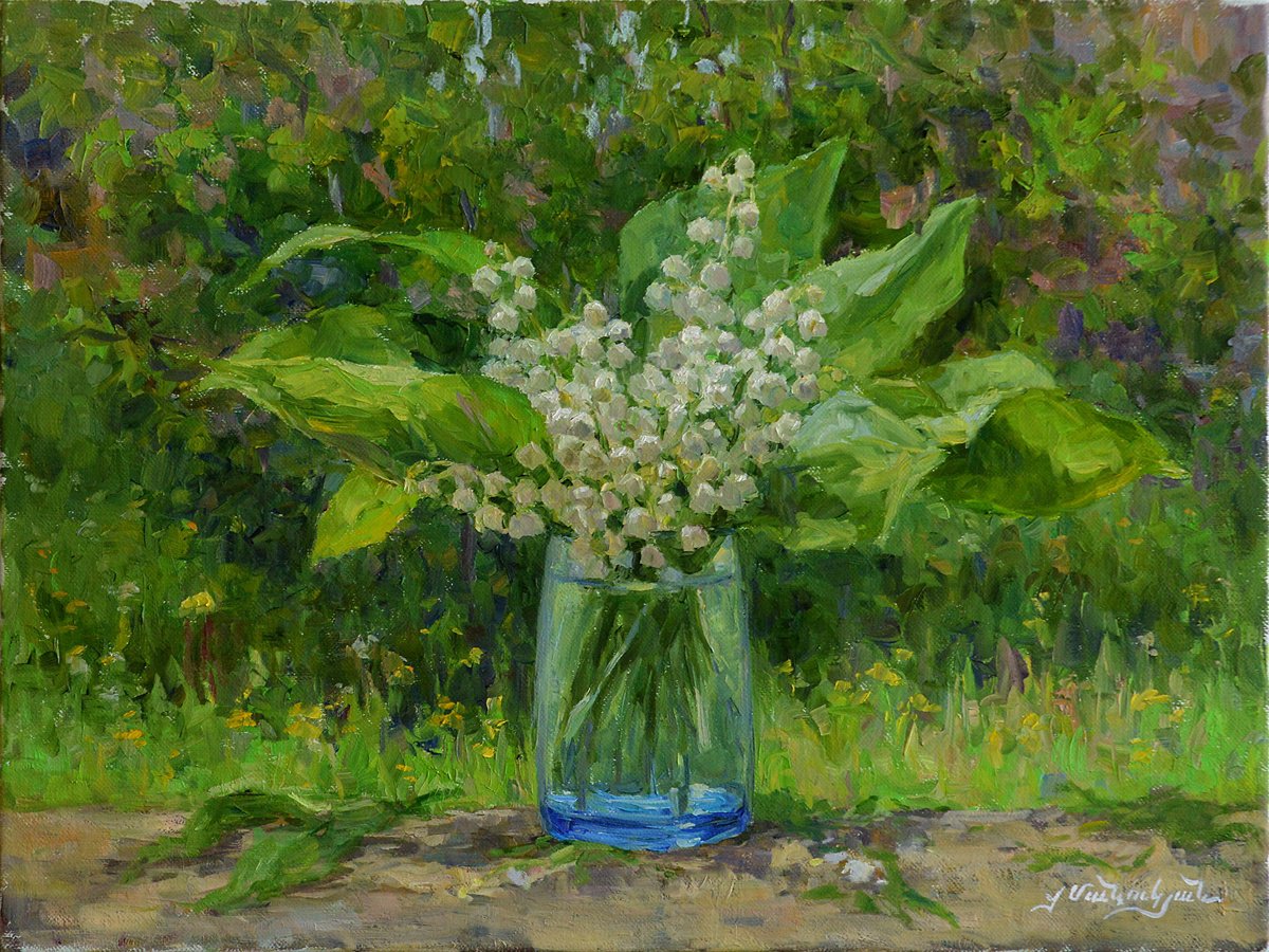 Impressionistic Botanical Oil Painting By Vachagan Manukyan, 16 X 12", Lilies Of The Valley, Original Artwork