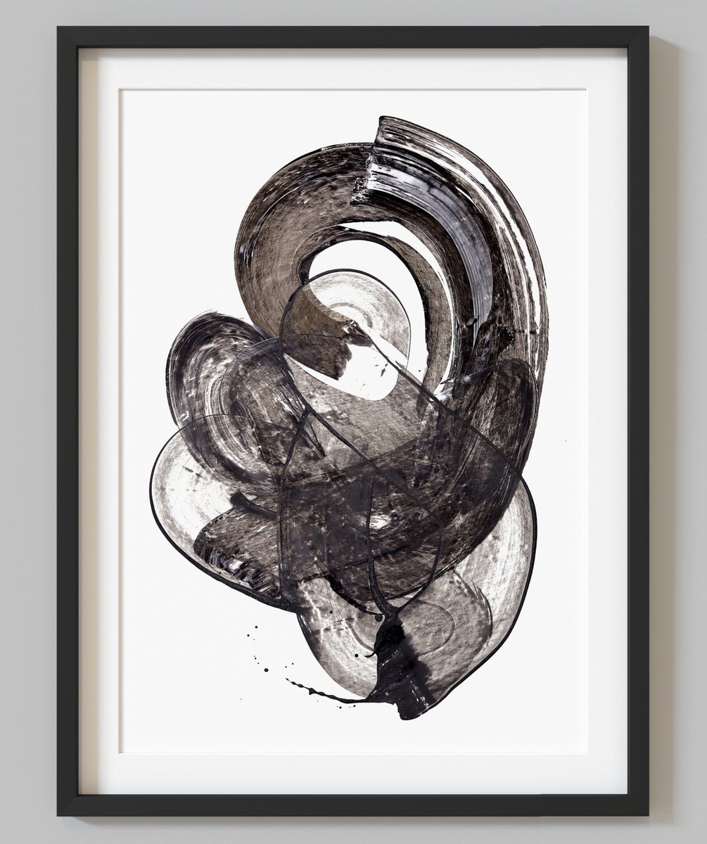 Abstract Acrylic Painting By Evgenia Makarova, 17 X 23, Abstract Black Marks N2, Original Artwork