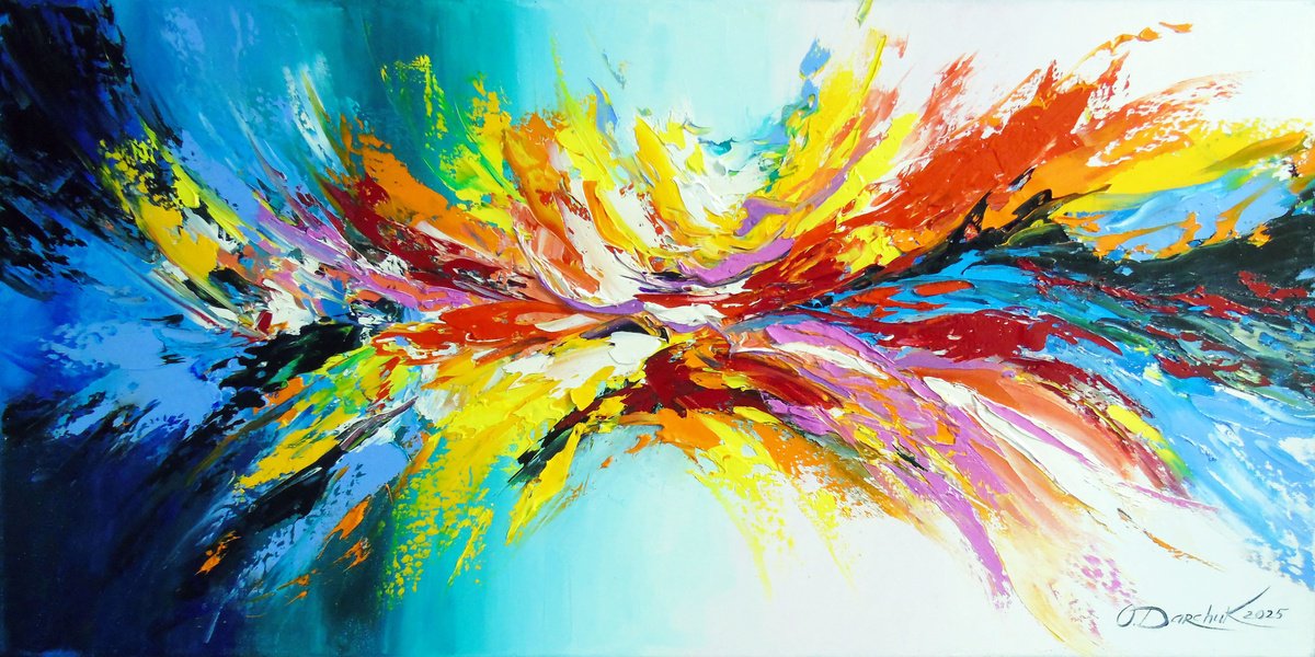 Abstract Oil Painting By Olha Darchuk, 31 X 16", Energy Of The World, Original Artwork