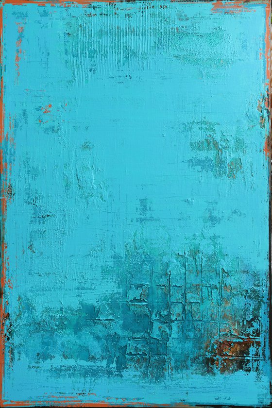 CARIBBEAN MOOD - 120 x 80 CM - TEXTURED ACRYLIC PAINTING ON CANVAS * TURQUOISE ORANGE