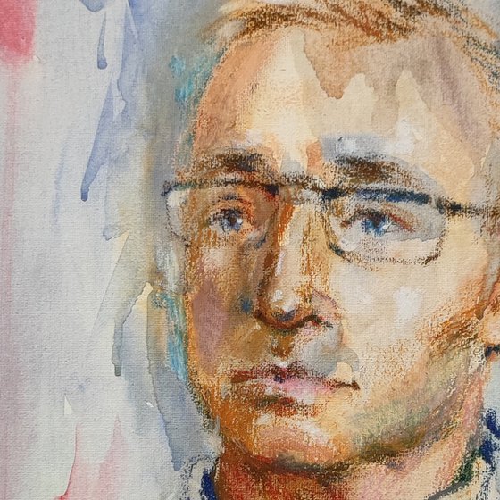 Man in a Striped Shirt — Mixed Media Portrait