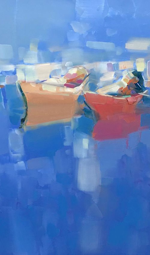 Boats, Original oil painting, Handmade artwork, One of a kind by Vahe Yeremyan