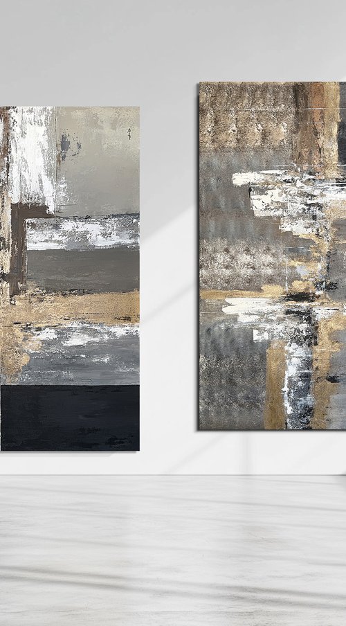 Golden Horizons: Golden Axis Diptych by Tatiana Malinovscaia