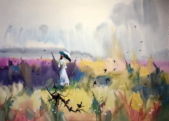 Sold Watercolor "Walking through Heaven” gift for her