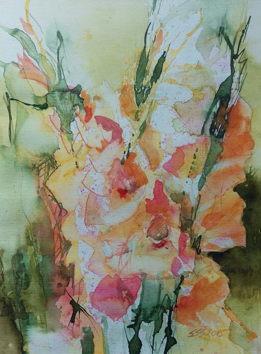 Expressive Botanical Watercolour By Silja Salmistu, 12 X 16", Gladioli, Original Artwork