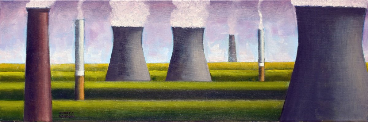 Impressionistic Landscape Oil Painting By Andrea Vandoni, 35 X 12, No Smoking 2, Original Artwork