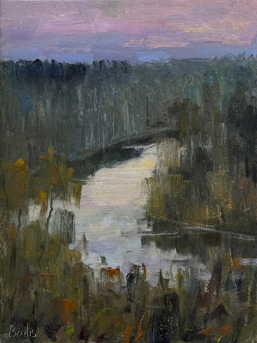 Impressionistic Landscape Oil Painting By Bohdan Dobrivskyi, 12 X 16, Evening, Original Artwork