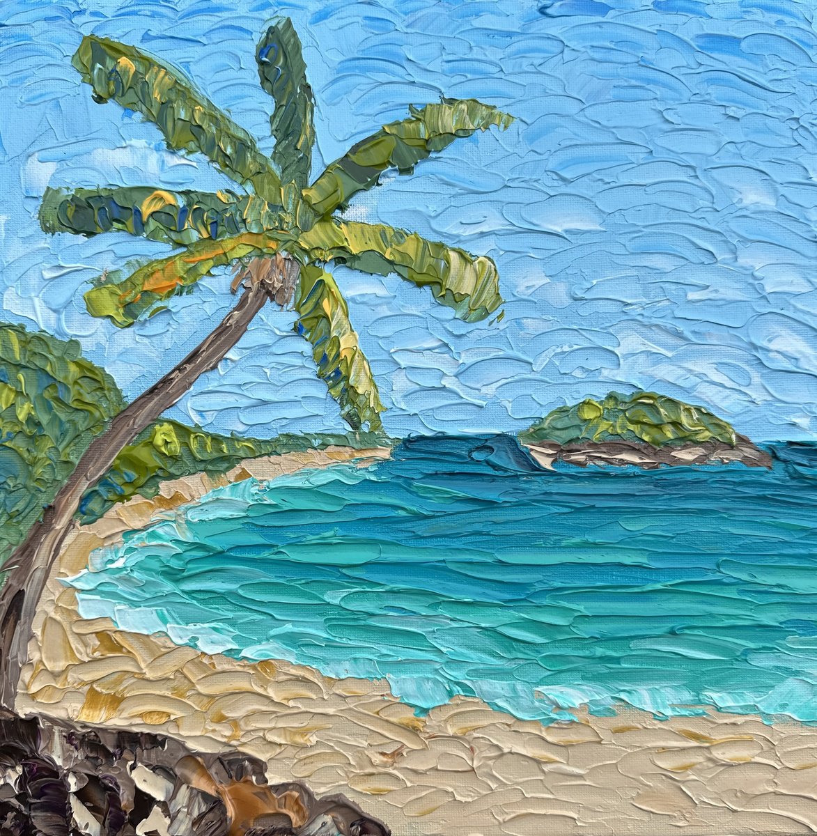 Impressionistic Landscape Acrylic Painting By Guzaliya Xavier, 12 X 12, Paradise Awaits, Original Artwork
