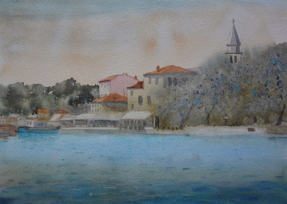 Impressionistic Landscape Watercolour By Nenad Kojic, 14 X 10", Fasana Landscape Istra Croatia, Original Artwork