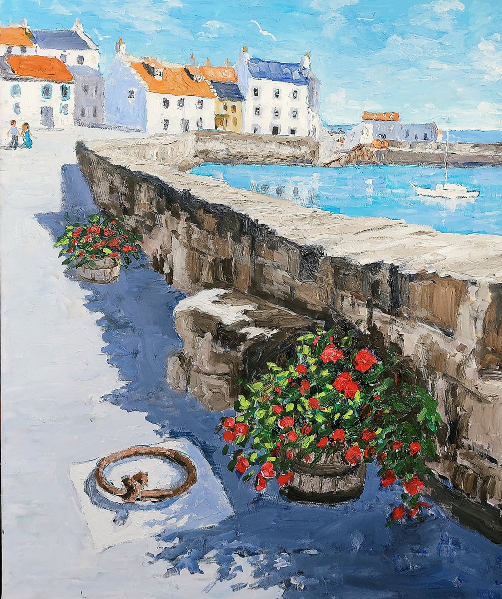 Landscape Oil Painting By Colin Ross Jack, 20 X 24, St Monans Harbour Scene #1, Original Artwork