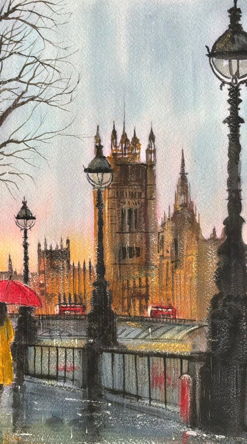 London scene, walking in the rain. by Darren Carey