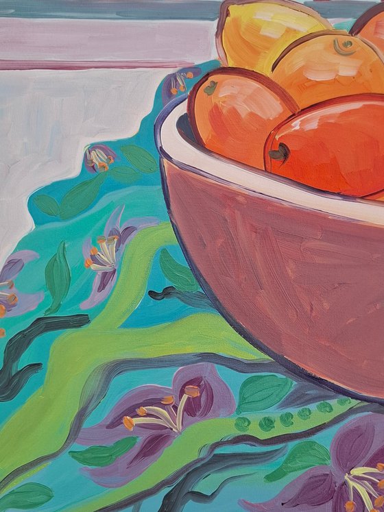 Still life with oranges and lemons.