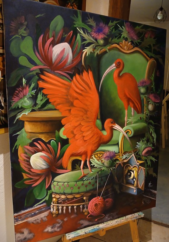 Red ibises and the tiny theatre