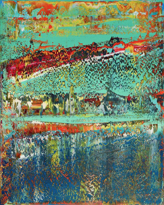 50x40 cm  Green Abstract Painting Original Landscape Artwork Canvas Art