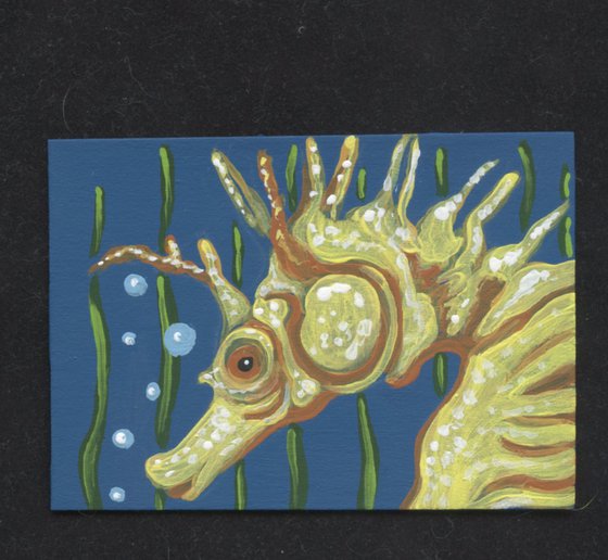 ACEO ATC Original Painting Seahorse Marine Wildlife Art-Carla Smale