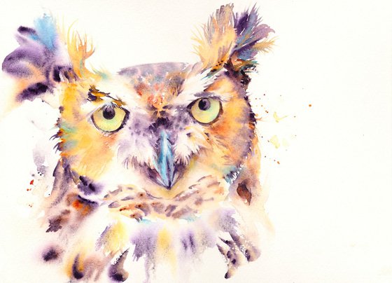 Owl painting, Owl in watercolour, Original Watercolour Bird painting, Owl Art