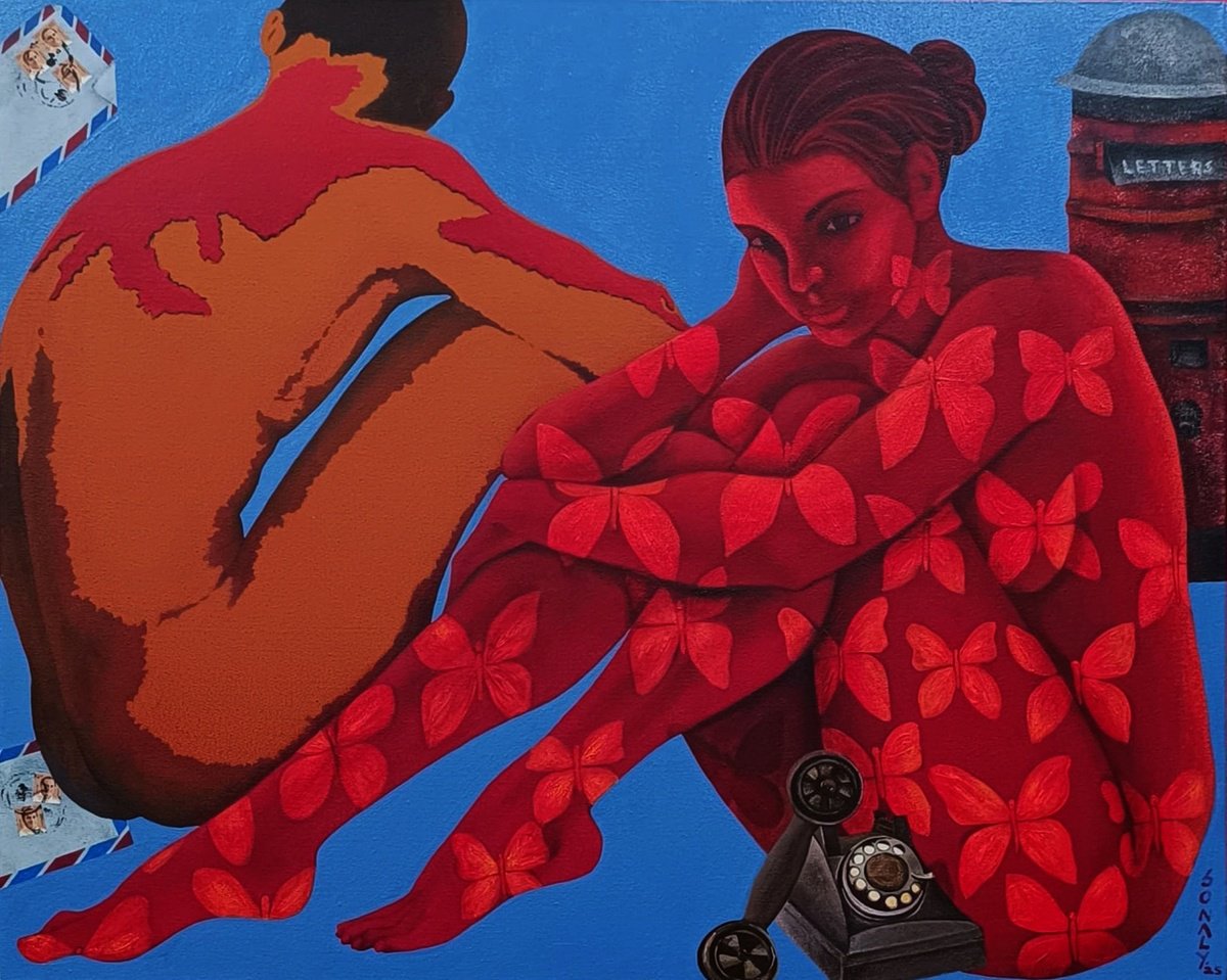 Urban And Pop Portrait Acrylic Painting By Sonaly Gandhi, 36 X 30", Couple In Love 9, Original Artwork