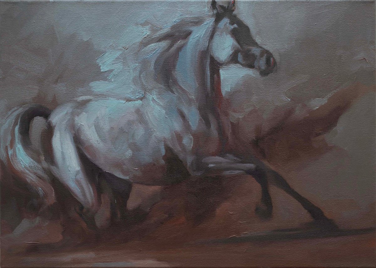 Expressive Animal Oil Painting By Zil Hoque, 22 X 16", Desert Light (Study 1), Original Artwork
