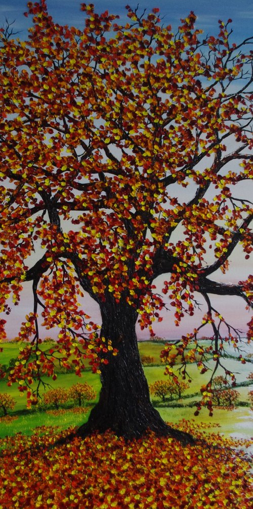 Oak tree in Autumn and Winter by Hazel Thomson