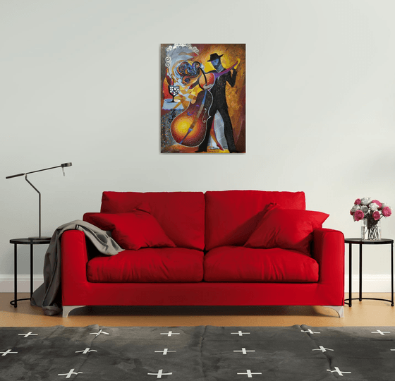 Passionate evening (70x90cm, oil painting, modern art, ready to hang, music painting)