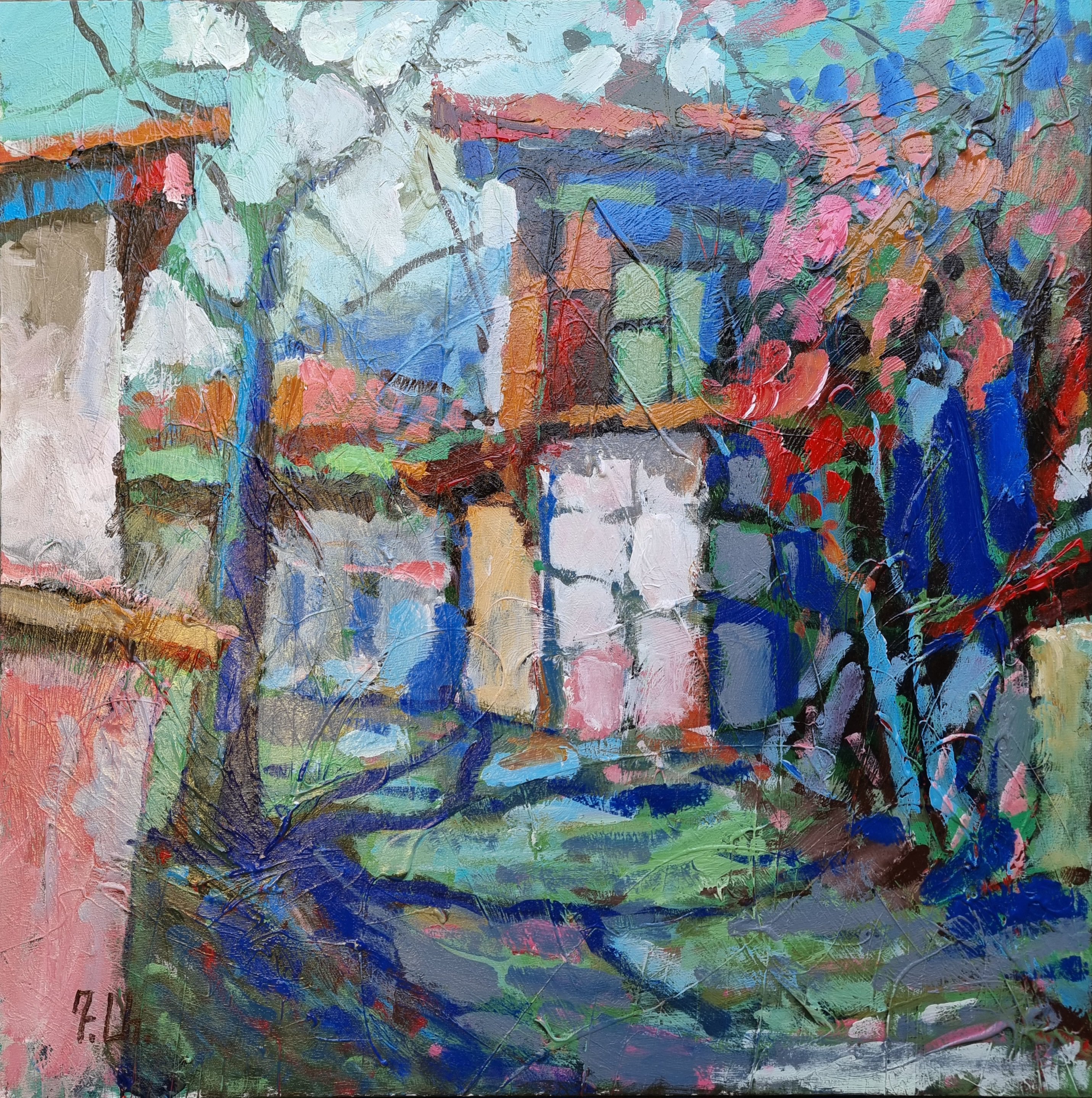 Impressionistic Landscape Acrylic Painting By Davit Arstamyan, 31 X 31, Season Of Renewal, Original Artwork