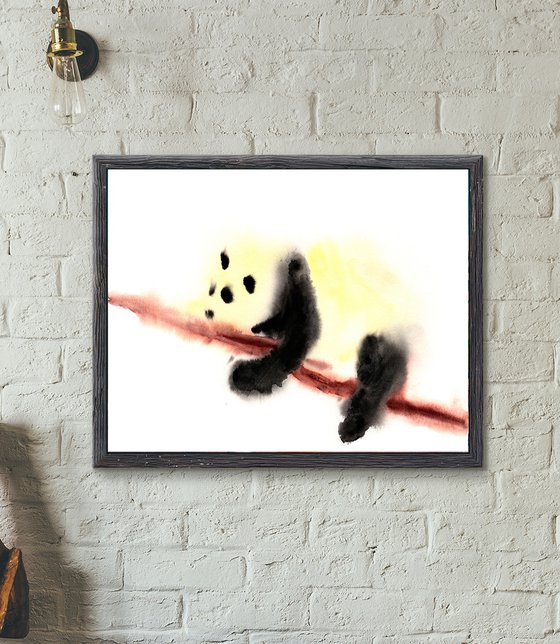 Panda Original Watercolor Painting, Animal Nursery Art, Abstract Wall Art, Bear Illustration