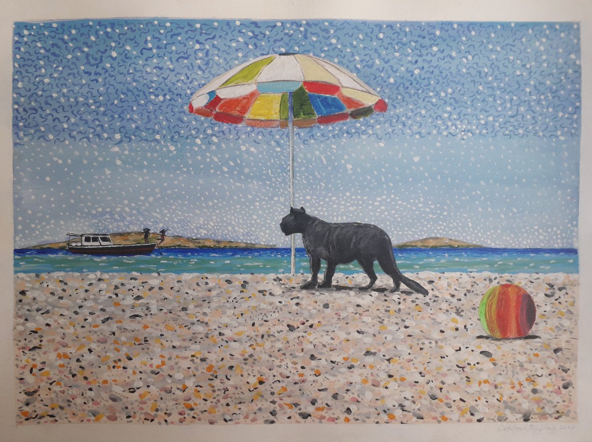 Aegean beach painting by G.P Alpgiray