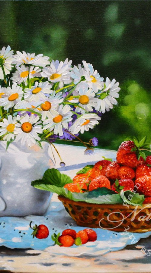 Strawberries and Flowers, A serene summer's day by Natalia Shaykina