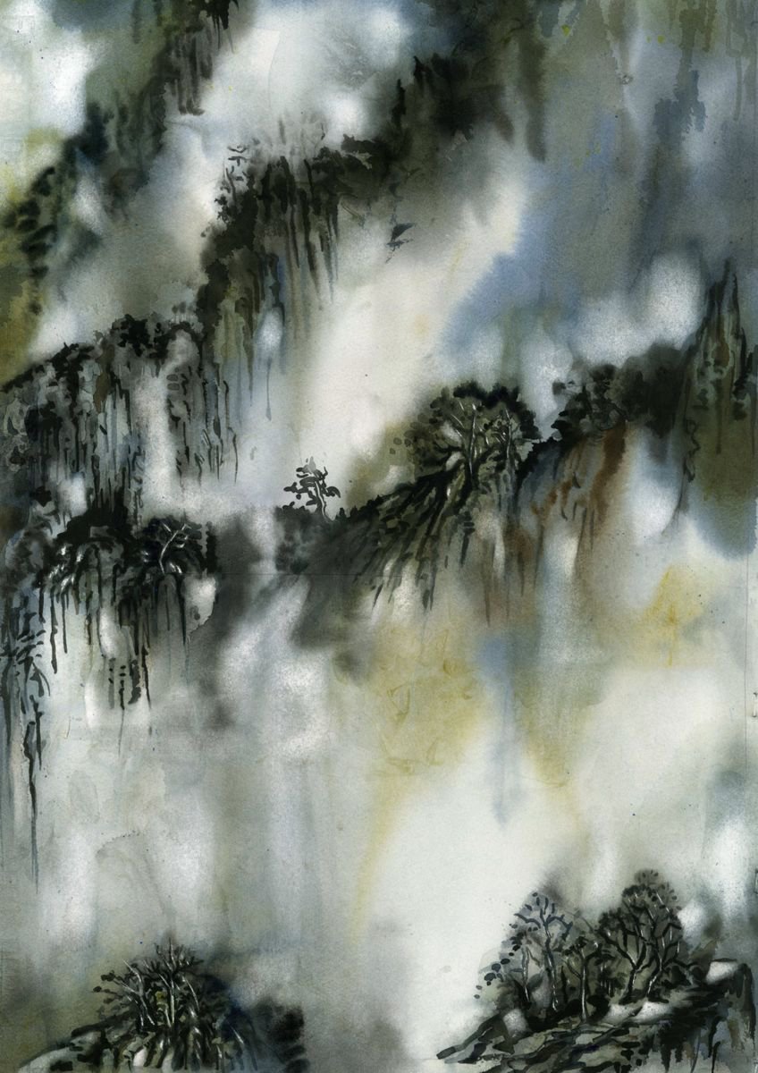 Impressionistic Landscape Watercolour By Alfred Ng, 15 X 21, Higher Mountain, Original Artwork