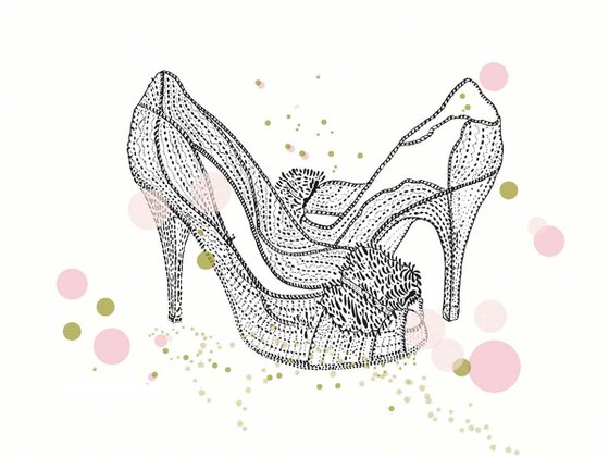 Woman High Heel Shoes - Fashion Ink Drawing