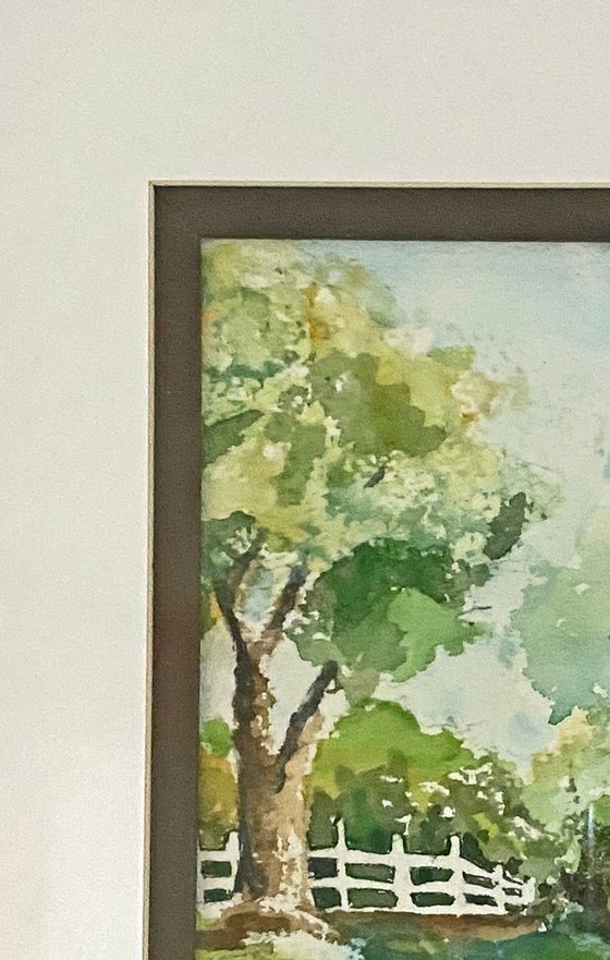 One of a kind original Watercolor oak tree matted with brown liner brown frame