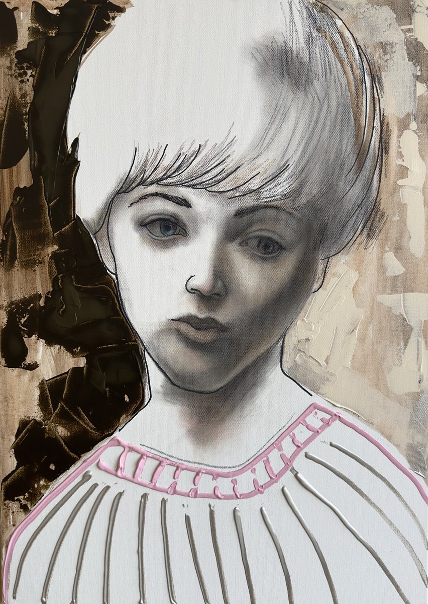 Impressionistic Portrait Acrylic Painting By Nikola Gulev, 20 X 28", "Bliss", Original Artwork