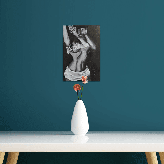 Girl, erotic nude oil painting, gift art, black and white painting