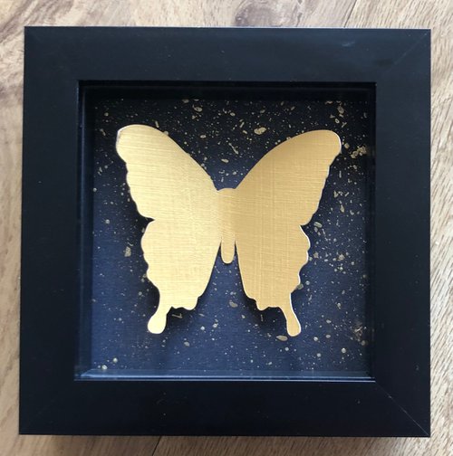 Single butterfly - Gold with celestial splatters by Sue Woodger