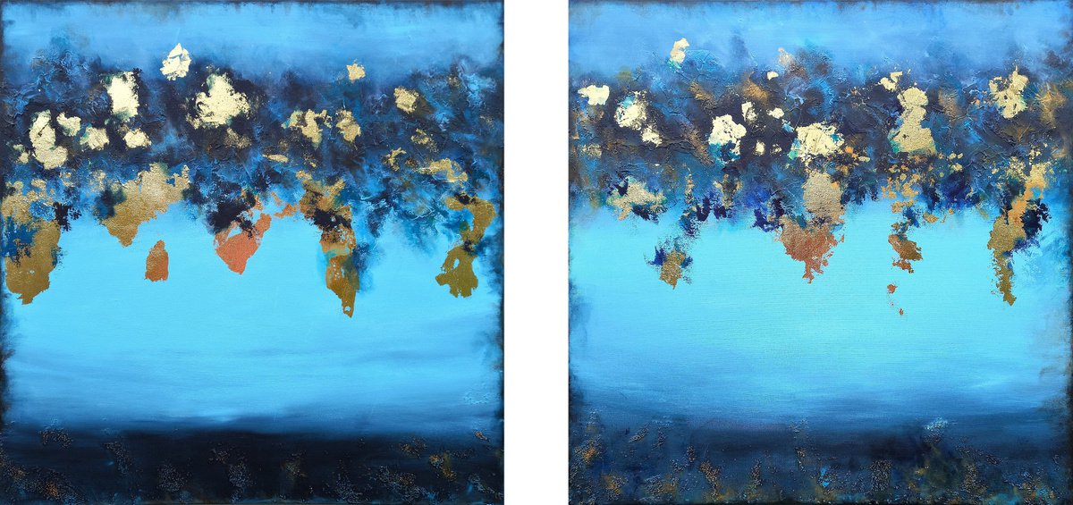 Starlit Ocean Textured Diptych by Susan Wooler