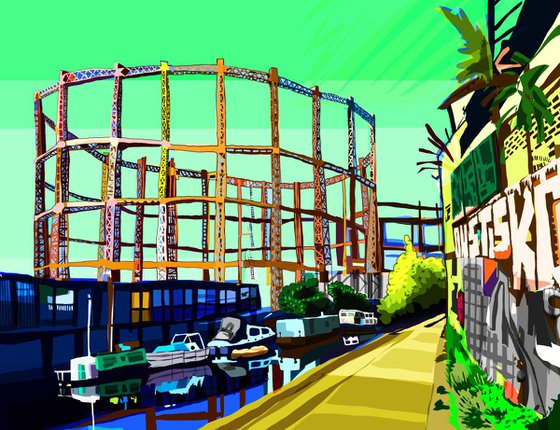 A3 Bethnal Green Gas Holders, East London Illustration Print