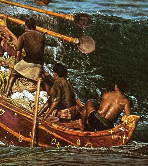 Fishermen and wave
