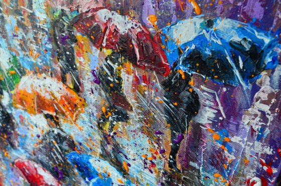 Purple Rain - Palette knife Modern Urban art Impressionistic City