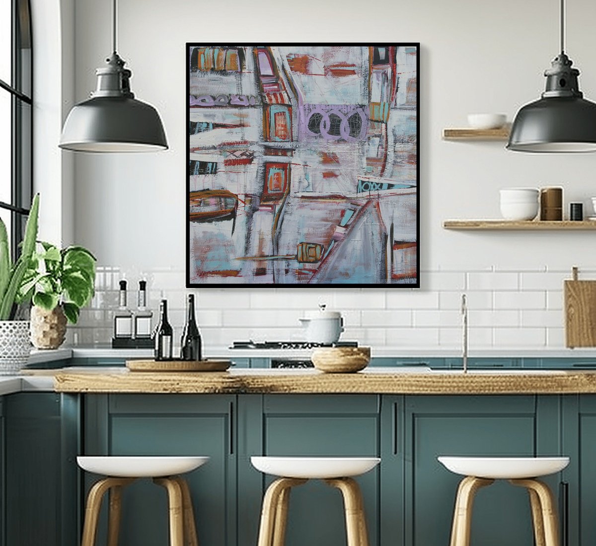 Organic Abstract Acrylic Painting By Loretta Kaltenhauser, 36 X 36", Insync, Original Artwork