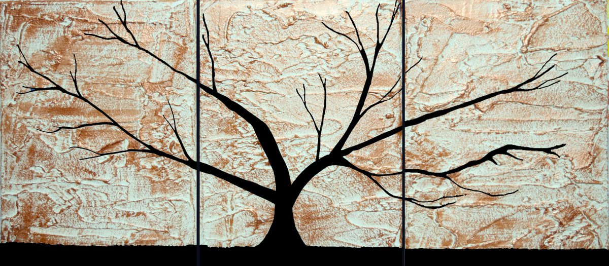Abstract Painting By Stuart Wright, 48 X 20", Copper Tree Of Life, Original Artwork