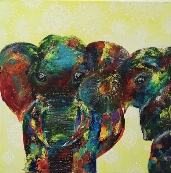 Brotherhood(Elephant Painting) Acrylic on Canvas, Ready to Hang