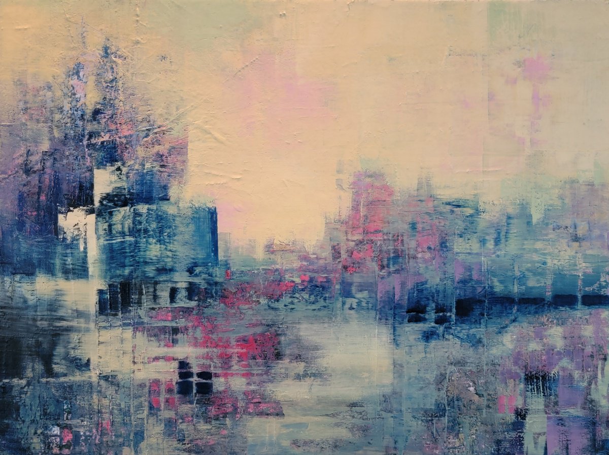 Abstract Cityscapes Oil Painting By Faith Patterson, 24 X 18, Everlasting, Original Artwork