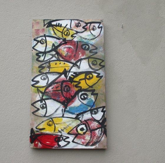 coloured fishes jumping